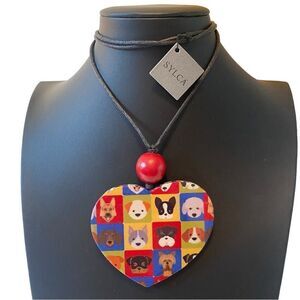 Sylca Adorable Puppy Faces on Oversized Heart Shaped Pendant.
